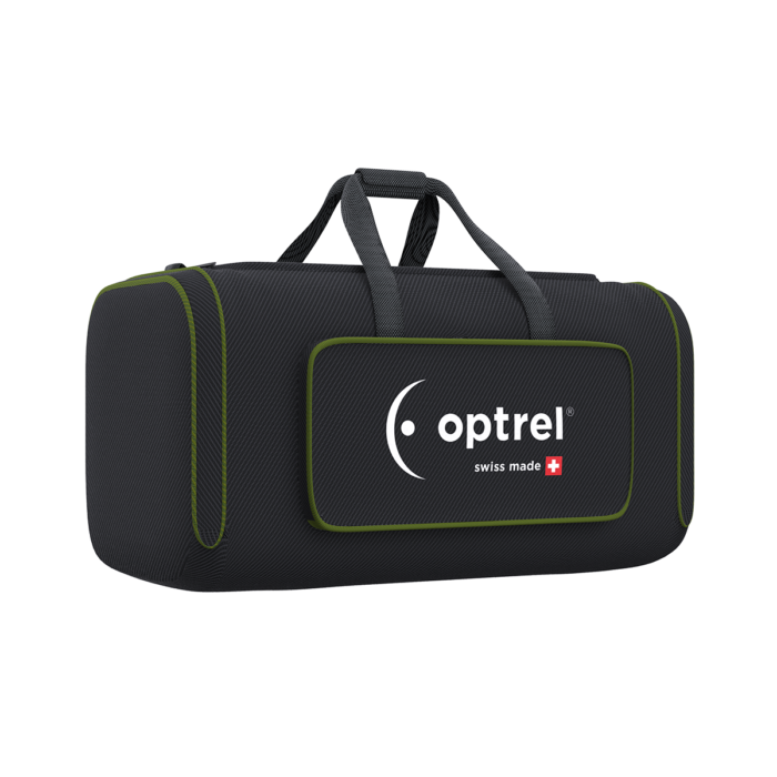 An Optrel Duffel Bag (black with green accent) with Optrel logo, suitable for Optrel E3000X PAPR and related accessories.