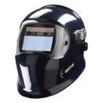 Optrel E684 (Blue) welding helmet with black and grey adjustable knobs, and optrel logo on the side.