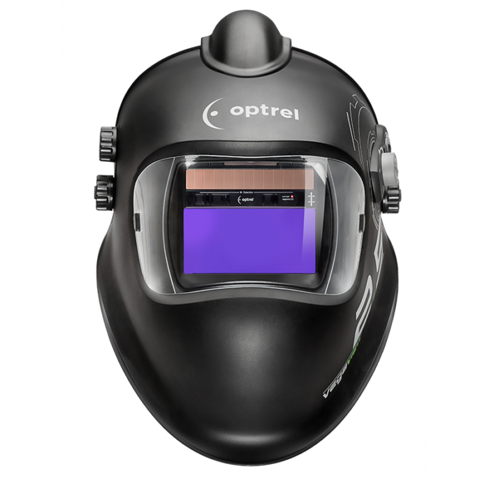 Front view of the Optrel Vegaview 2.5 PAPR with the Optrel logon on the front and adjustable knobs on the side.