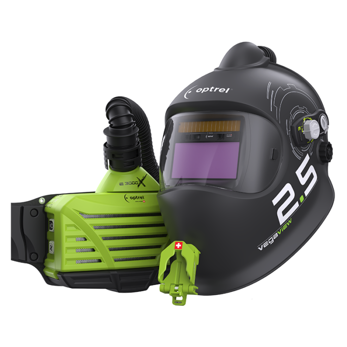 The Optrel Vegaview 2.5 PAPR Kit includes Vegaview 2.5 helmet and e3000x respirator.