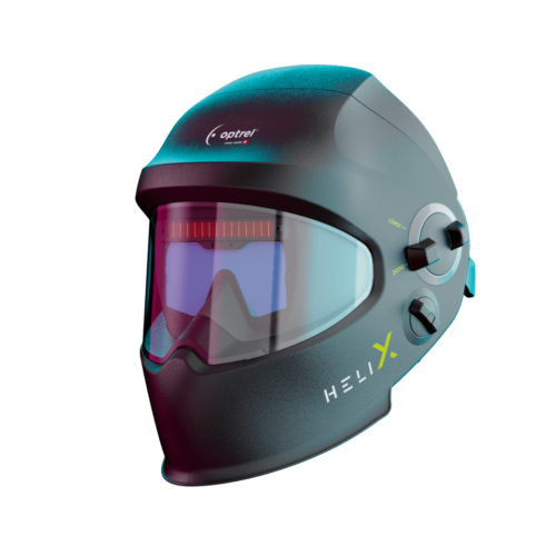 Optrel Helix CLT welding helmet with adjustable knob and helix logo on the side.